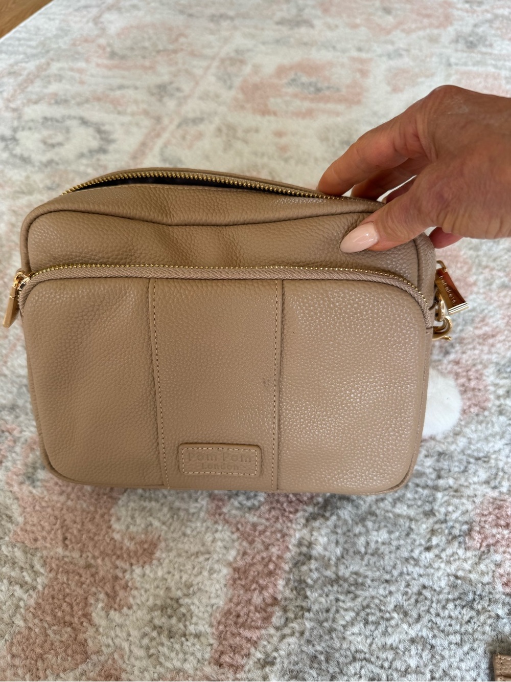 Pebbled Taupe Crossbody Bag with Gold Hardware